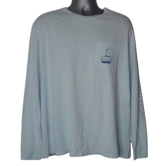 Vineyard Vines Shirt Men XL Blue Ski Everyday Should Feel This Good Chair lift - Picture 1 of 7